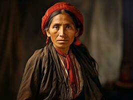 antiguo de colores fotografía de un mexicano mujer desde el temprano 1900 ai generativo foto