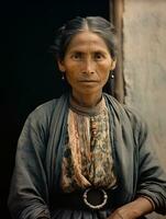 antiguo de colores fotografía de un mexicano mujer desde el temprano 1900 ai generativo foto