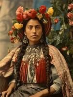 Old colored photograph of a mexican woman from the early 1900s AI Generative photo