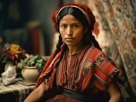 Old colored photograph of a mexican woman from the early 1900s AI Generative photo