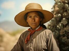 Old colored photograph of a mexican woman from the early 1900s AI Generative photo