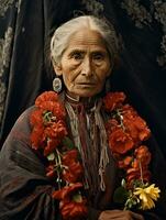 Old colored photograph of a mexican woman from the early 1900s AI Generative photo