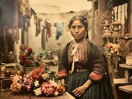 antiguo de colores fotografía de un mexicano mujer desde el temprano 1900 ai generativo foto