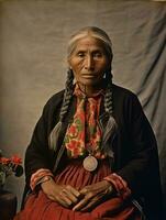 Old colored photograph of a mexican woman from the early 1900s AI Generative photo