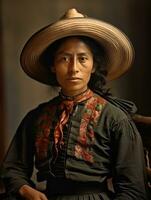 Old colored photograph of a mexican woman from the early 1900s AI Generative photo