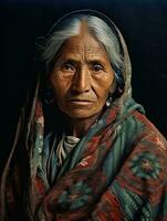 Old colored photograph of a mexican woman from the early 1900s AI Generative photo