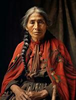 Old colored photograph of a mexican woman from the early 1900s AI Generative photo