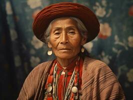 Old colored photograph of a mexican woman from the early 1900s AI Generative photo