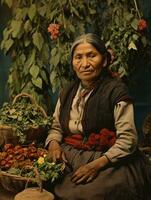 antiguo de colores fotografía de un mexicano mujer desde el temprano 1900 ai generativo foto