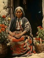 antiguo de colores fotografía de un mexicano mujer desde el temprano 1900 ai generativo foto