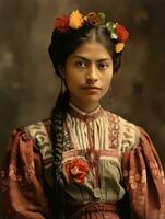 Old colored photograph of a mexican woman from the early 1900s AI Generative photo