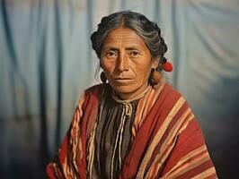 Old colored photograph of a mexican woman from the early 1900s AI Generative photo