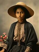 Old colored photograph of a mexican woman from the early 1900s AI Generative photo