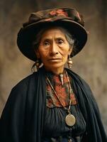 Old colored photograph of a mexican woman from the early 1900s AI Generative photo