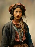 Old colored photograph of a mexican woman from the early 1900s AI Generative photo