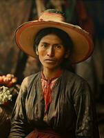 antiguo de colores fotografía de un mexicano mujer desde el temprano 1900 ai generativo foto