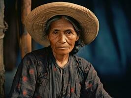 antiguo de colores fotografía de un mexicano mujer desde el temprano 1900 ai generativo foto