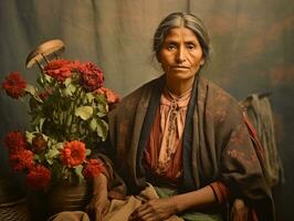 Old colored photograph of a mexican woman from the early 1900s AI Generative photo