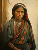 Old colored photograph of a mexican woman from the early 1900s AI Generative photo