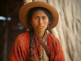 antiguo de colores fotografía de un mexicano mujer desde el temprano 1900 ai generativo foto