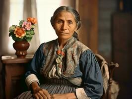 antiguo de colores fotografía de un mexicano mujer desde el temprano 1900 ai generativo foto