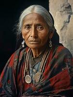 Old colored photograph of a mexican woman from the early 1900s AI Generative photo