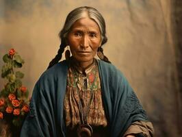 antiguo de colores fotografía de un mexicano mujer desde el temprano 1900 ai generativo foto