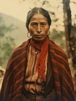 antiguo de colores fotografía de un mexicano mujer desde el temprano 1900 ai generativo foto