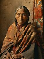 Old colored photograph of a mexican woman from the early 1900s AI Generative photo