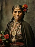 antiguo de colores fotografía de un mexicano mujer desde el temprano 1900 ai generativo foto