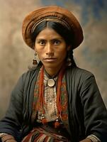 Old colored photograph of a mexican woman from the early 1900s AI Generative photo