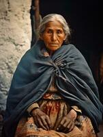 Old colored photograph of a mexican woman from the early 1900s AI Generative photo