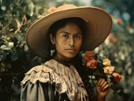 antiguo de colores fotografía de un mexicano mujer desde el temprano 1900 ai generativo foto