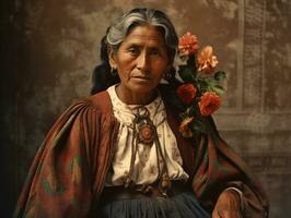 antiguo de colores fotografía de un mexicano mujer desde el temprano 1900 ai generativo foto