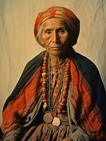 Old colored photograph of a mexican woman from the early 1900s AI Generative photo