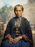 Old colored photograph of a mexican woman from the early 1900s AI Generative photo