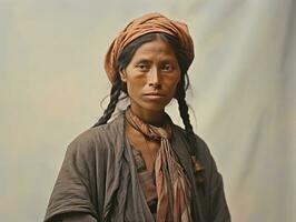 Old colored photograph of a mexican woman from the early 1900s AI Generative photo