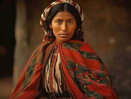 antiguo de colores fotografía de un mexicano mujer desde el temprano 1900 ai generativo foto