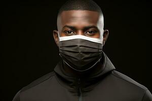 a black man wearing a face mask on a black background generative ai photo