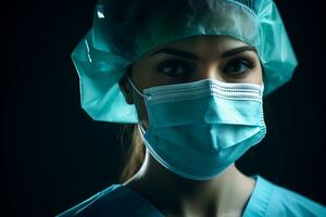 a female surgeon wearing a surgical mask generative ai photo