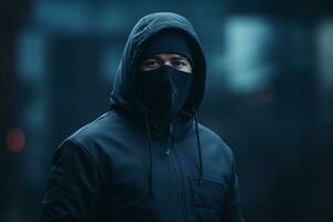 a man wearing a black hoodie and a black mask generative ai photo