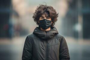 a man wearing a face mask in an urban setting generative ai photo