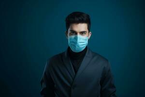 a man wearing a medical mask on a dark background generative ai photo