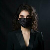 a woman in a black suit and black mask generative ai photo