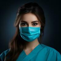 a woman in a scrub suit wearing a surgical mask generative ai photo