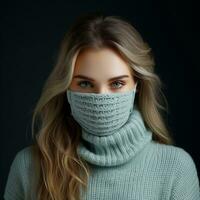 a woman in a sweater wearing a face mask generative ai photo