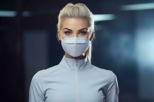 a woman wearing a face mask in a gym generative ai photo