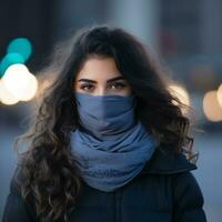 a woman wearing a face mask in the city generative ai photo