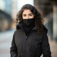 a woman wearing a face mask in the city generative ai photo