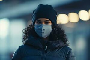 a woman wearing a face mask in the city photo